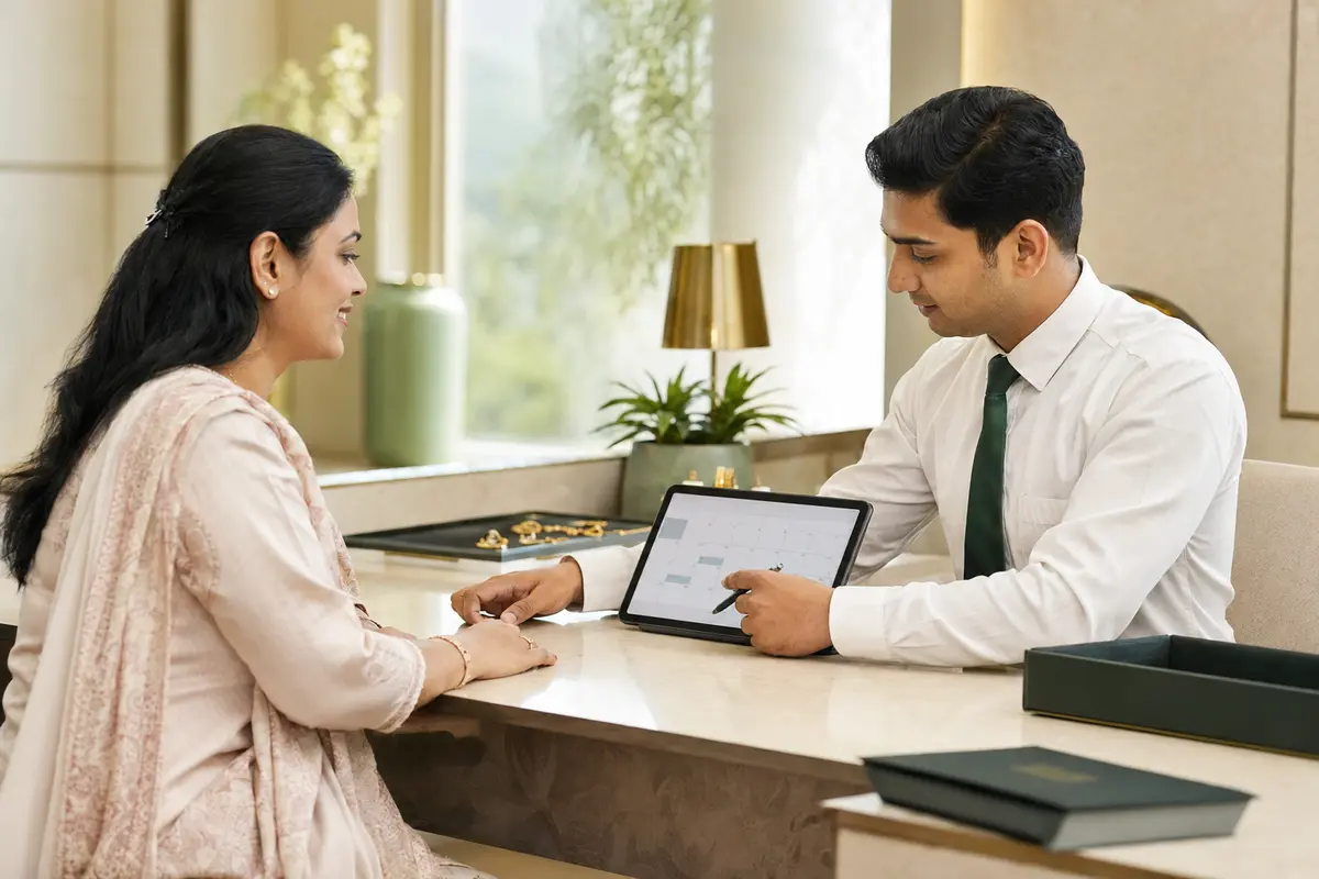 Customer confirming a professional gold evaluation appointment with staff